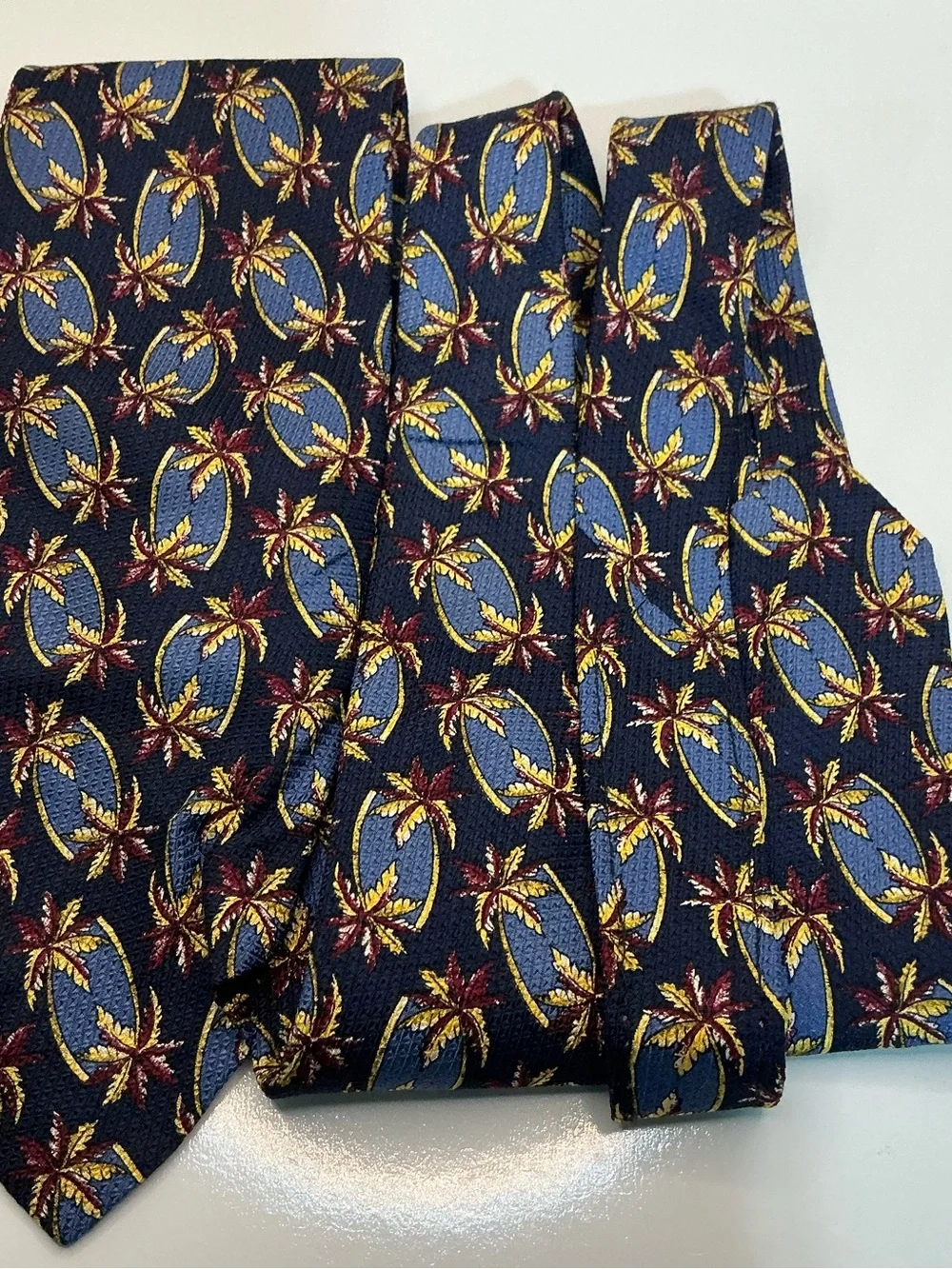 Countess Mara All Silk Tie Made in USA Navy Palm Tree Tropical Novelty Necktie